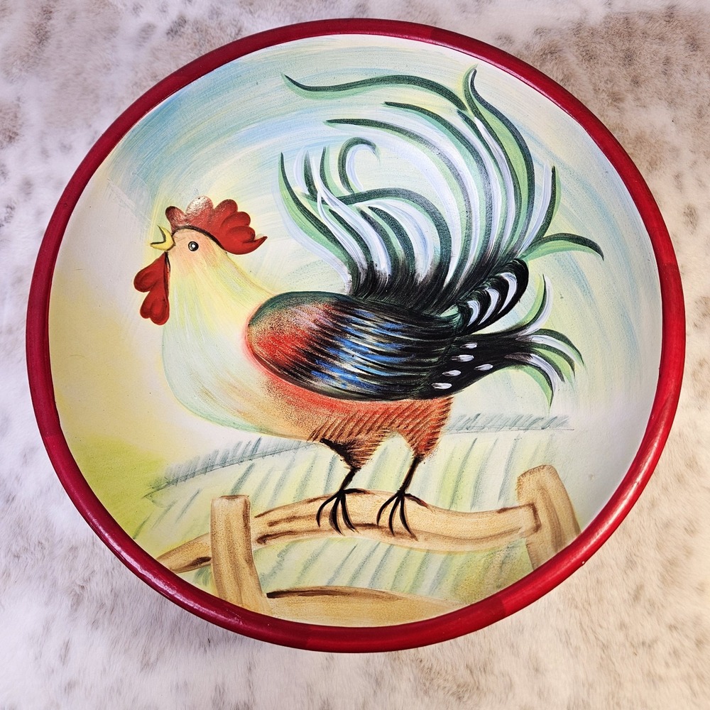 Wooden Rooster‎ Decorative Bowl Cracker Barrel Designed by Susan Winget 14.25"